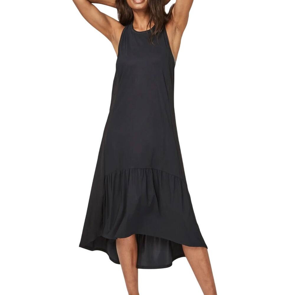 Sweaty Betty Ace Black Moisture Wicking Racerback Hi Low Athleisure Midi Dress